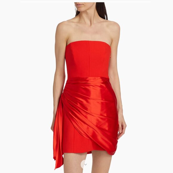 CINQ A SEPT Kennith Silk Side Tie Strapless Mini Cocktail Dress, Crimson, NWT - Picture 1 of 15